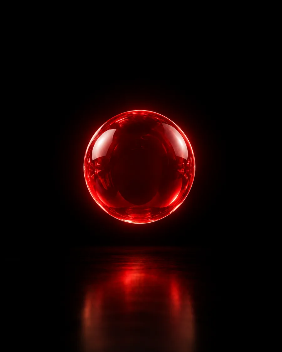 Nariz de palhaço de vidro vermelho atravessado por uma linha de luz